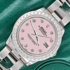 Rolex Datejust Midsize 31mm 1.52ct Bezel/Orchid Pink Diamond Dial Oyster Watch TFJ-142507883