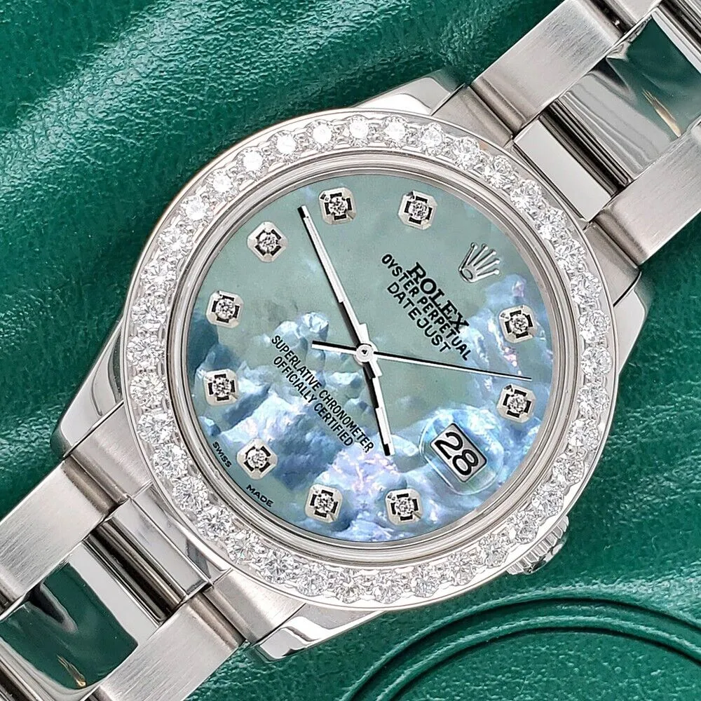 Rolex Datejust Midsize 31mm 1.52ct Bezel/Tahitian Blue Diamond Dial Oyster Watch TFJ-142507886