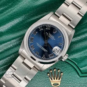 Rolex Datejust Midsize 68240 Blue Roman Dial 31mm Steel Watch  TFJ-142508687