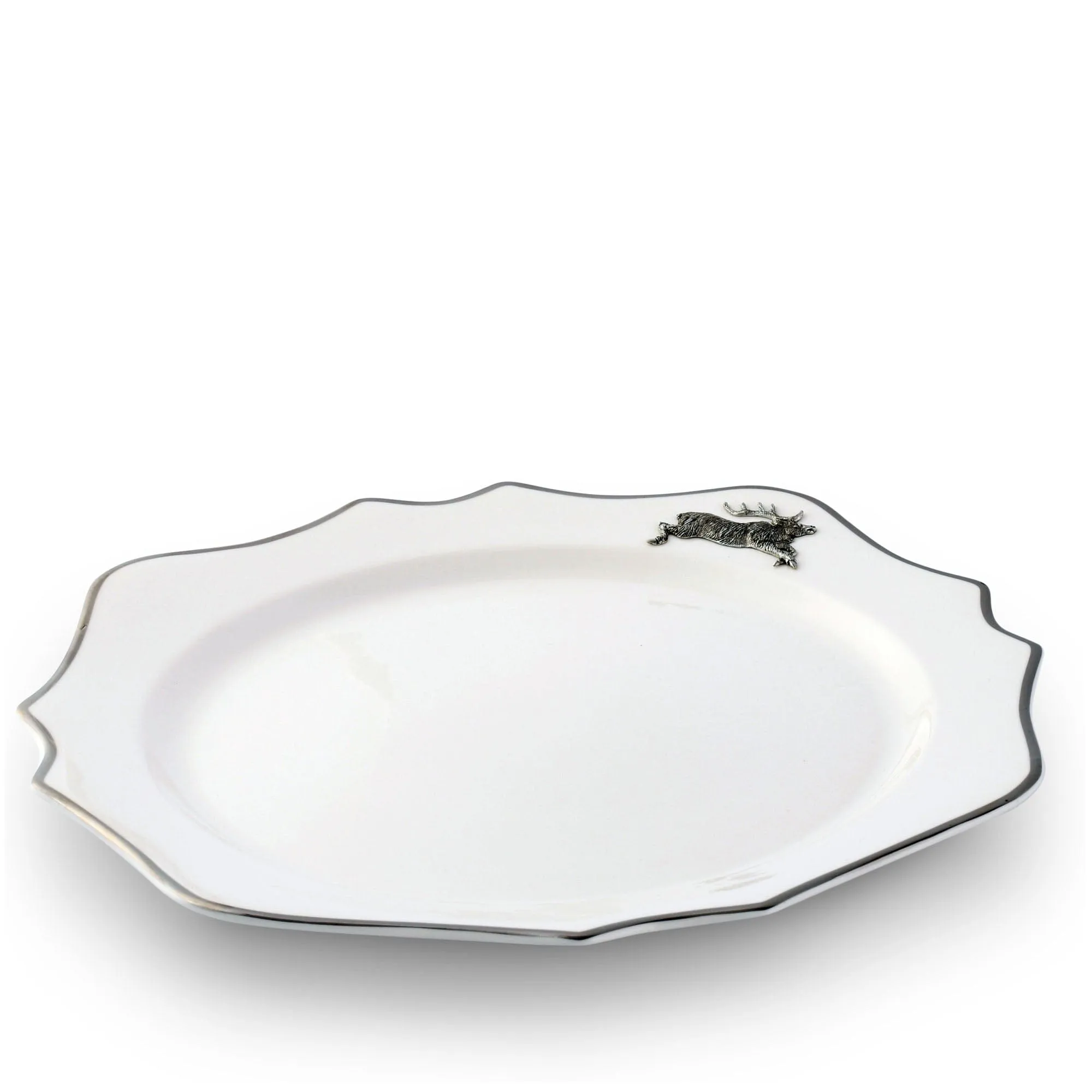 Running Elk Bone China Scallop Charger Platinum Rim