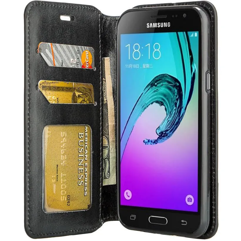 Samsung Galaxy Core Prime Wallet Case, Slim Flip [Kickstand] Pu Leather Wallet Case with ID & Credit Card Slots - Black