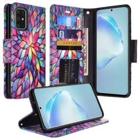 Samsung Galaxy S20  Case, Samsung Galaxy S20 Plus Wallet Case, Wrist Strap Pu Leather Wallet Case [Kickstand] with ID & Credit Card Slots - Rainbow Flower