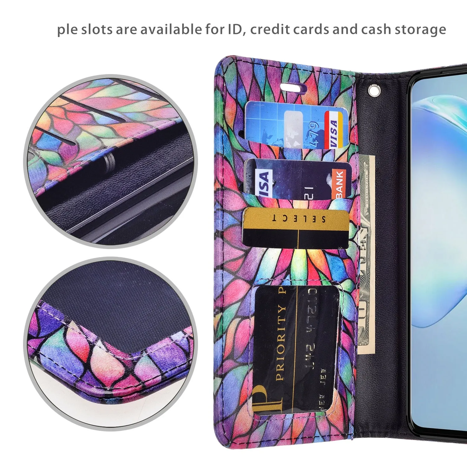 Samsung Galaxy S20  Case, Samsung Galaxy S20 Plus Wallet Case, Wrist Strap Pu Leather Wallet Case [Kickstand] with ID & Credit Card Slots - Rainbow Flower