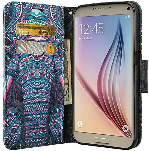 Samsung Galaxy S7 Wallet Case, Wrist Strap Magnetic Flip Folio [Kickstand Feature] Pu Leather Wallet Case with ID & Credit Card Slot For Galaxy S7 - Tribal Elephant