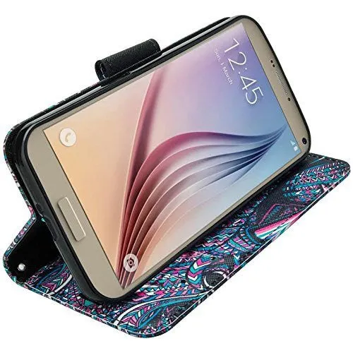 Samsung Galaxy S7 Wallet Case, Wrist Strap Magnetic Flip Folio [Kickstand Feature] Pu Leather Wallet Case with ID & Credit Card Slot For Galaxy S7 - Tribal Elephant