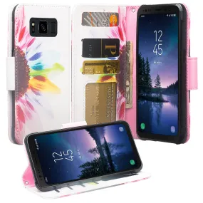 Samsung Galaxy S8 Active Case, Galaxy S8 Active Wallet Case, Wrist Strap Pu Leather Wallet Case [Kickstand] with ID & Credit Card Slots - Vivid Sunflower