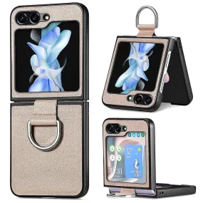 Samsung Galaxy Z Flip 5 Case Cover | Leather Case With Ring Holder | Beige