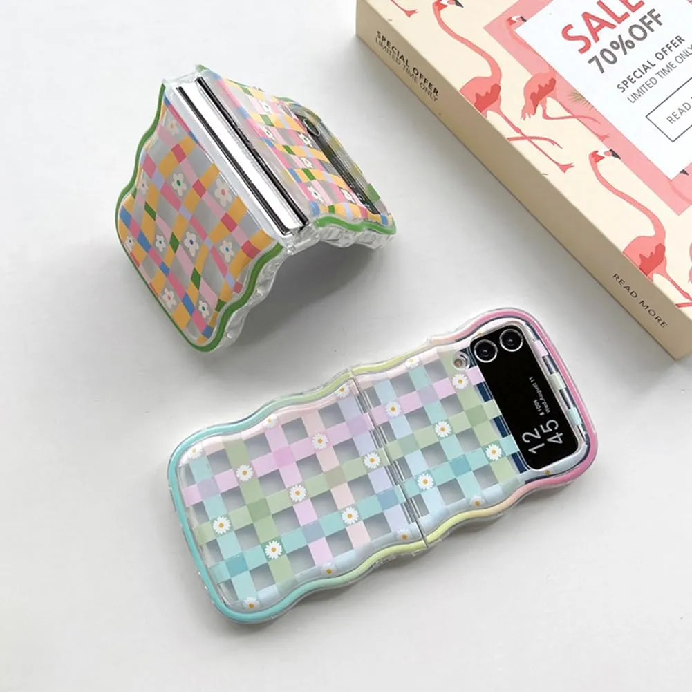 Samsung Galaxy Z Flip 5 Checker and Flower Print, Cute Woman Case