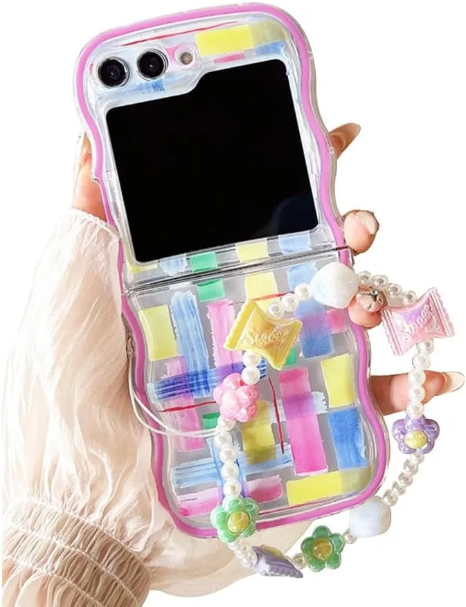 Samsung Galaxy Z Flip 5 Checker and Flower Print, Cute Woman Case