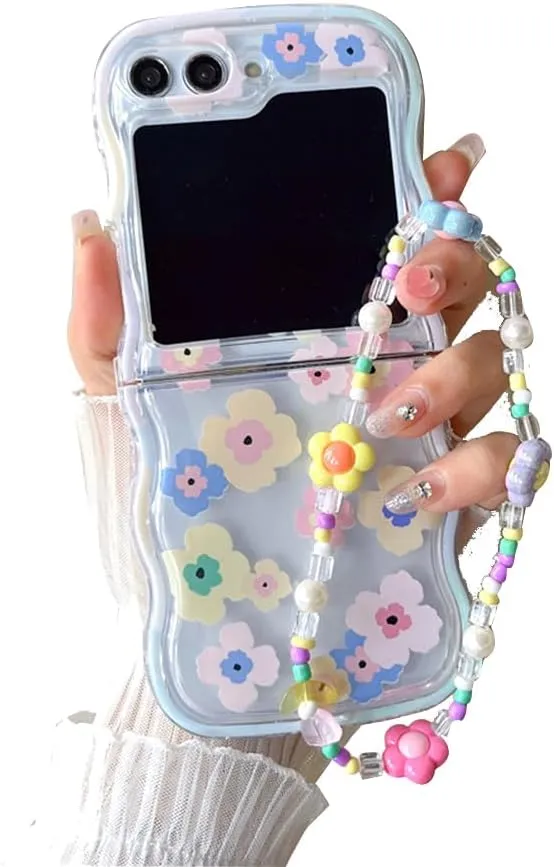 Samsung Galaxy Z Flip 5 Checker and Flower Print, Cute Woman Case