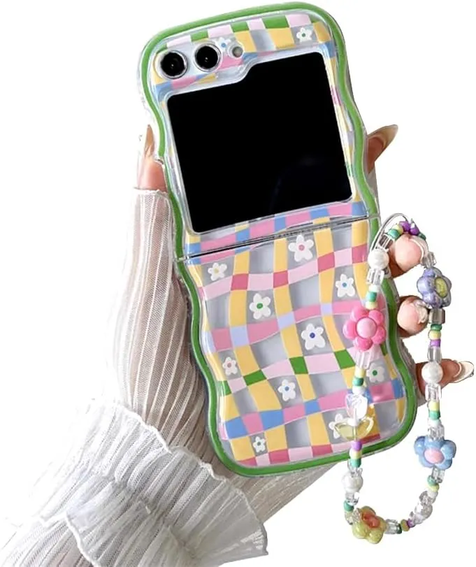 Samsung Galaxy Z Flip 5 Checker and Flower Print, Cute Woman Case