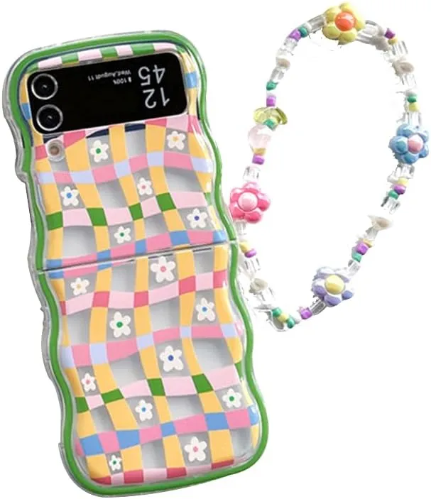 Samsung Galaxy Z Flip 5 Checker and Flower Print, Cute Woman Case