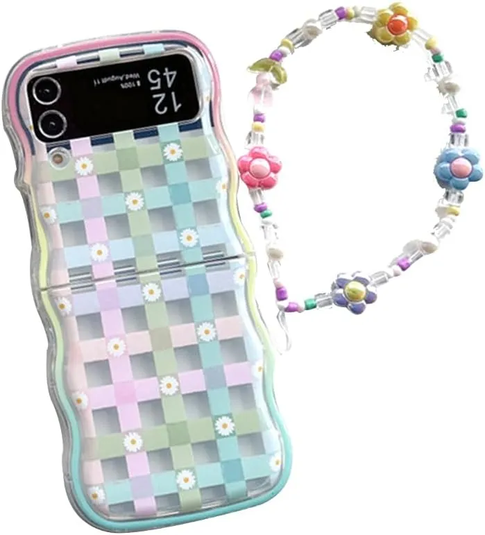 Samsung Galaxy Z Flip 5 Checker and Flower Print, Cute Woman Case