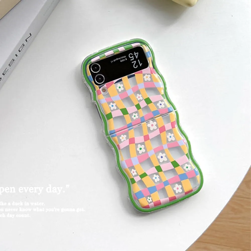 Samsung Galaxy Z Flip 5 Checker and Flower Print, Cute Woman Case