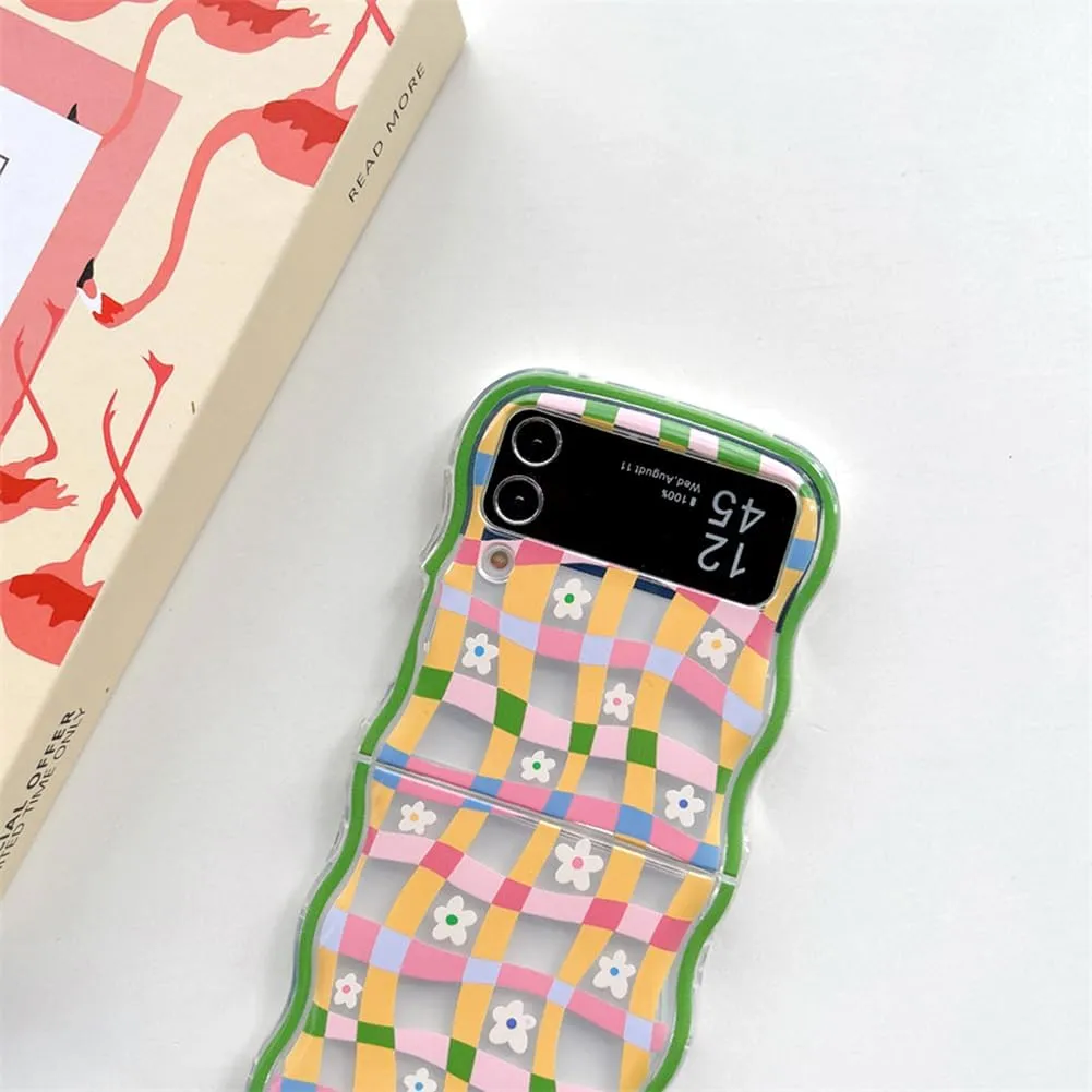 Samsung Galaxy Z Flip 5 Checker and Flower Print, Cute Woman Case