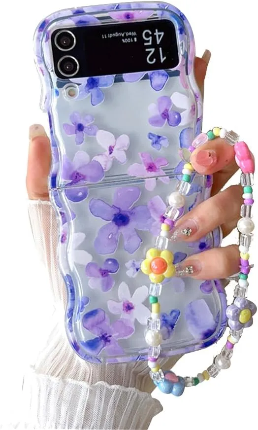 Samsung Galaxy Z Flip 5 Checker and Flower Print, Cute Woman Case