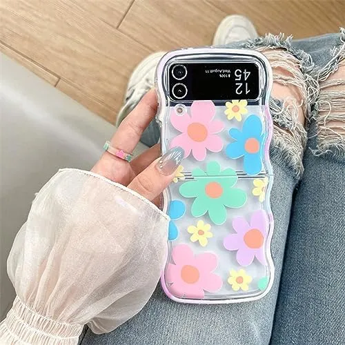 Samsung Galaxy Z Flip 5 Checker and Flower Print, Cute Woman Case