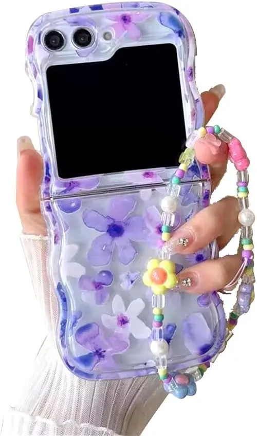 Samsung Galaxy Z Flip 5 Checker and Flower Print, Cute Woman Case