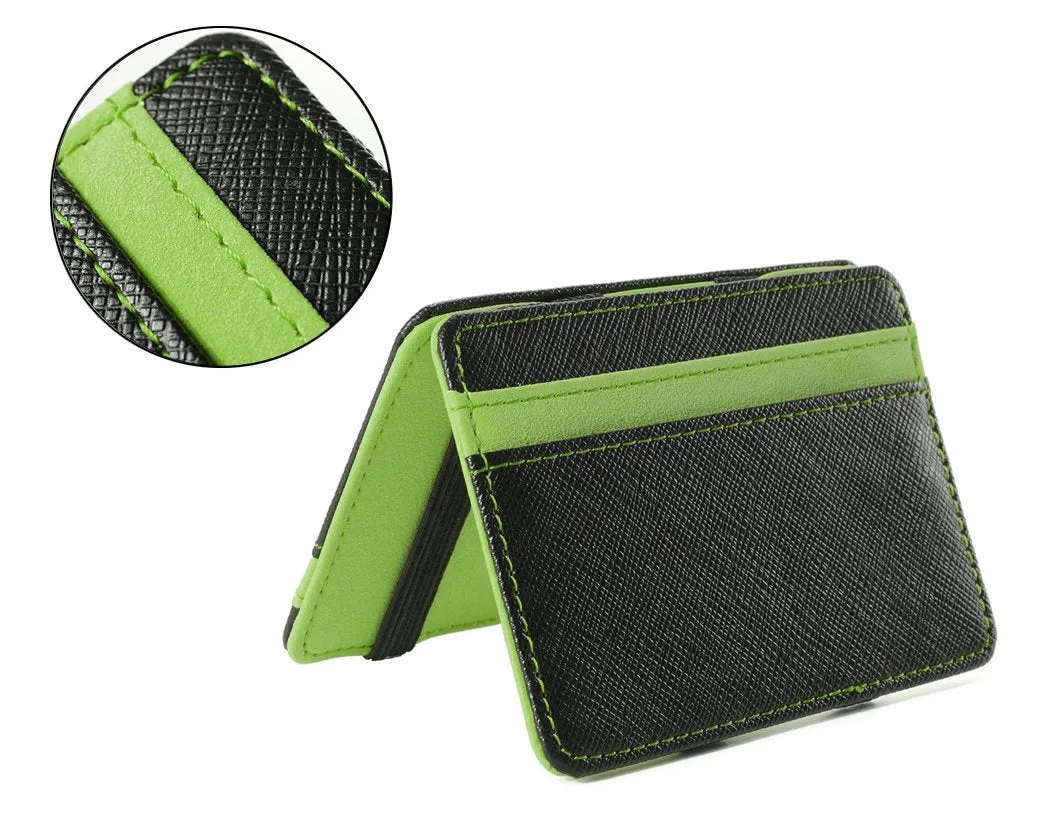 Single Line PU Leather Wallet with 4 Card Slots - Green