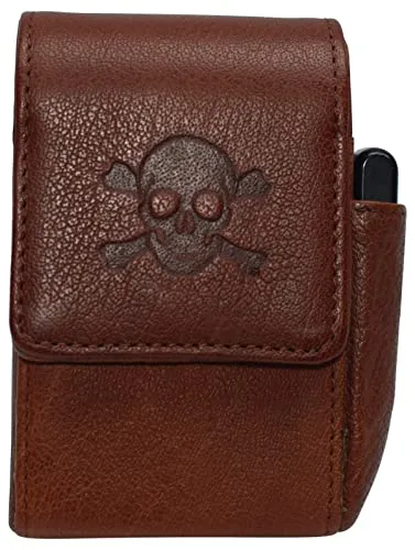 Skull Bone Genuine Leather Cigarette Box Anti-Scratch Protective Storage Case with Lighter Holder for Cigarette Lighter