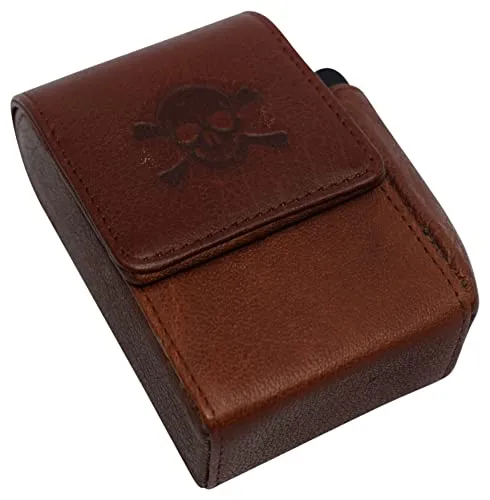 Skull Bone Genuine Leather Cigarette Box Anti-Scratch Protective Storage Case with Lighter Holder for Cigarette Lighter