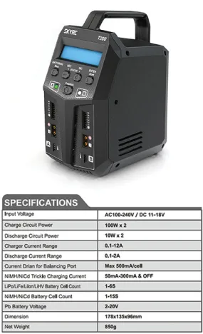 SKY RC T200 AC/DC 12A Dual output Charger Multi Chemistry Balance SK-100155