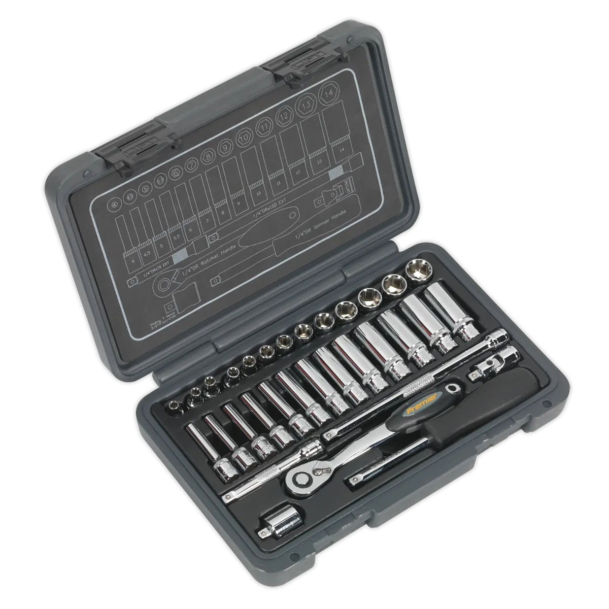 Socket Set 32pc 1/4"Sq Drive 6pt WallDrive¨ Metric