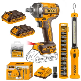 Special - Ingco Cordless Impact Wrench 400Nm & Work Lamp Combo kit