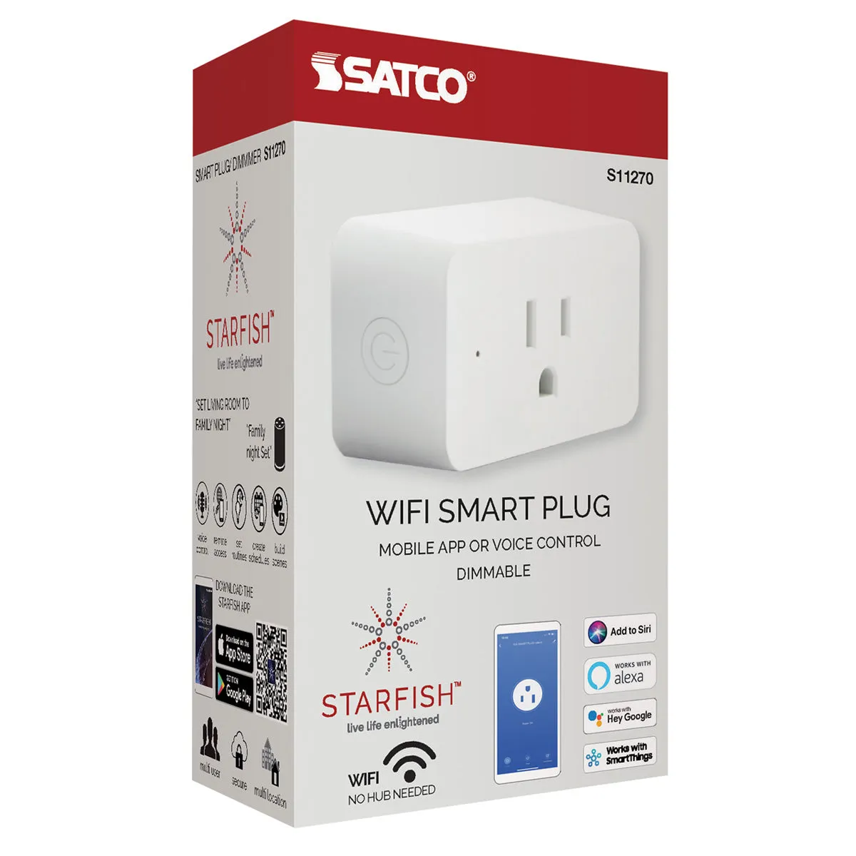 Starfish 15-Amp Wi-Fi Smart Plug Dimmable Outlet White