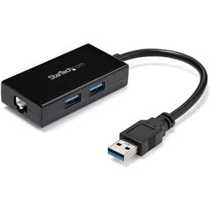 StarTech.com USB 3.0 to Gigabit Network Adapter with Built-In 2-Port USB Hub - USB 3.0 - 3 Port(s) - 1 - Twisted Pair - 10/100/1000Base-T - Desktop