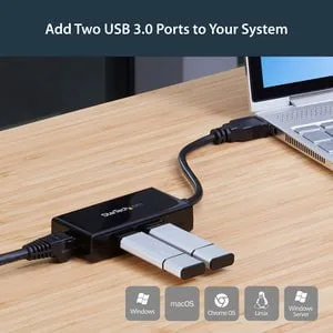 StarTech.com USB 3.0 to Gigabit Network Adapter with Built-In 2-Port USB Hub - USB 3.0 - 3 Port(s) - 1 - Twisted Pair - 10/100/1000Base-T - Desktop