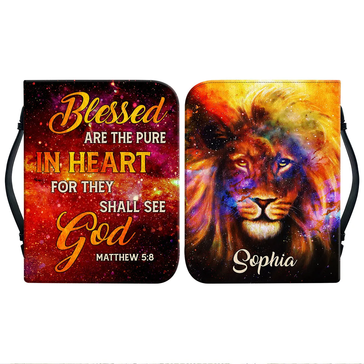 Teesdily | Customized Lion Of Judah Bible Carrier, Blessed Are The Pure In Heart Bible Case, Christian Bible Case, Religious Bible Cover With Handle