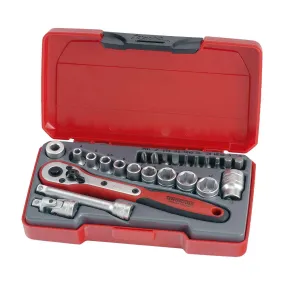 Teng Tools 24 Piece 1/4 Inch Drive 6 Point Metric Regular/Shallow Socket Set (4mm - 13mm) - T1424