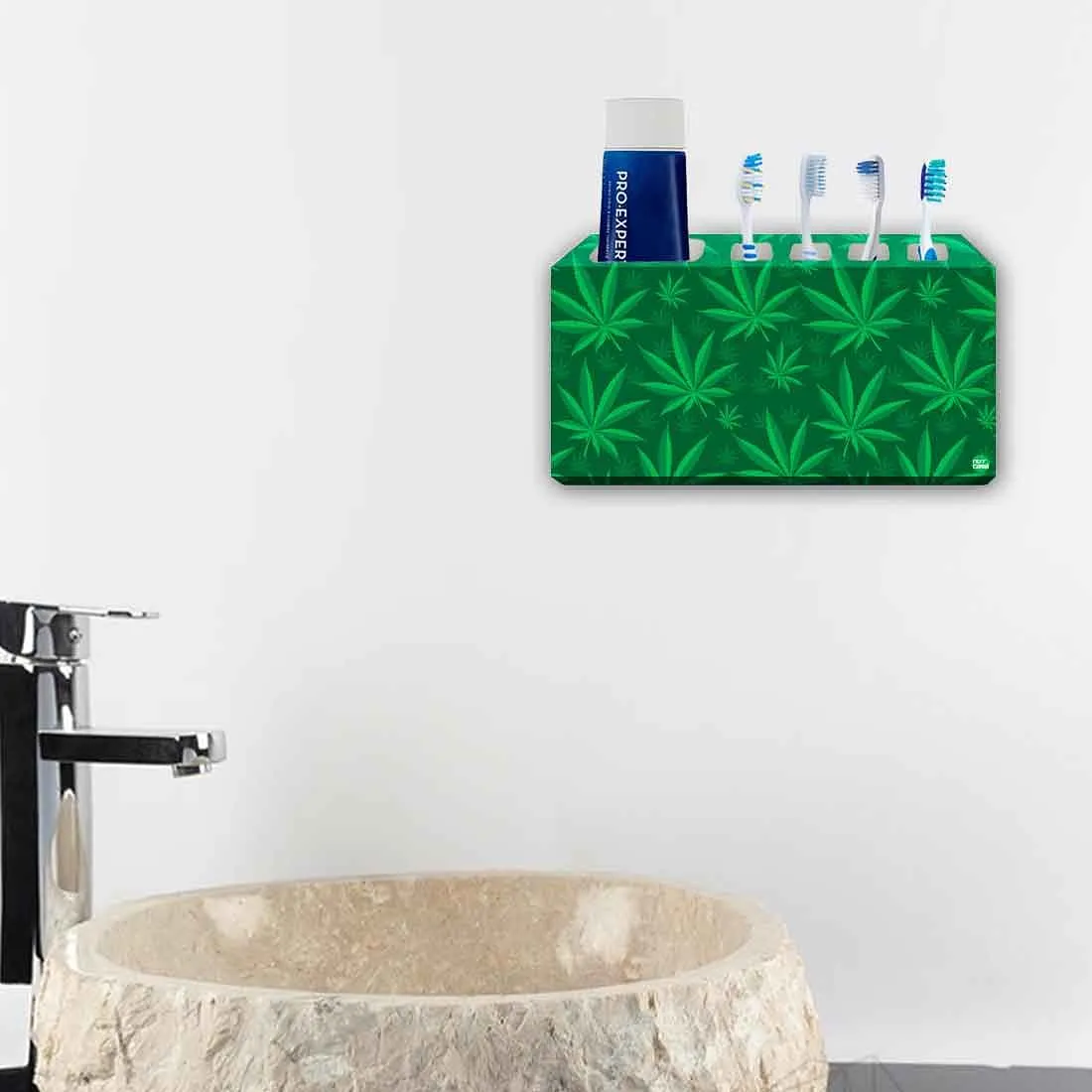 Toothbrush Holder Wall Mounted -Dark Green Leaves