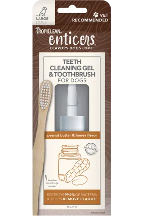 Tropiclean Enticers Teeth Cleaning Gel & Toothbrush Peanut Butter & Honey Large Dogs 2oz