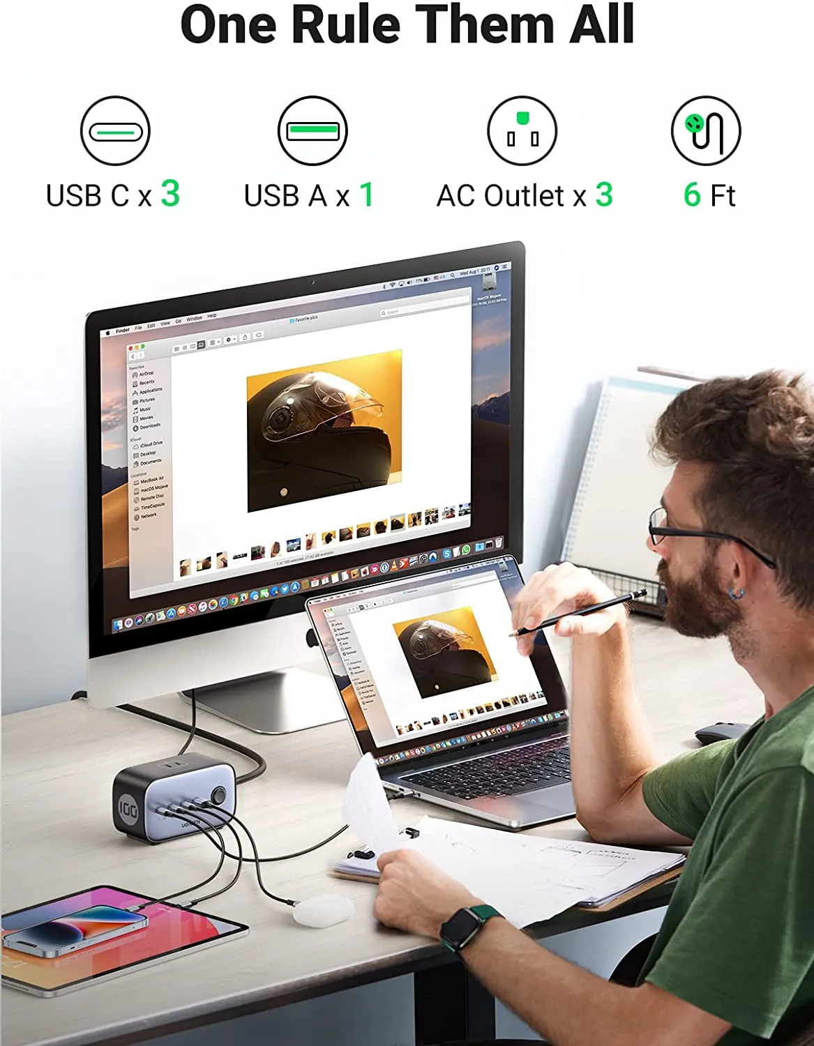 UGREEN 100W USB C GaN Charging Station-7 Ports Desktop Charger