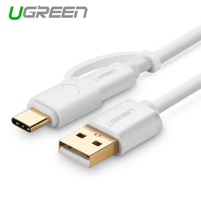 UGREEN USB 2.0 to type C   micro USB cable - White 1M (30171)