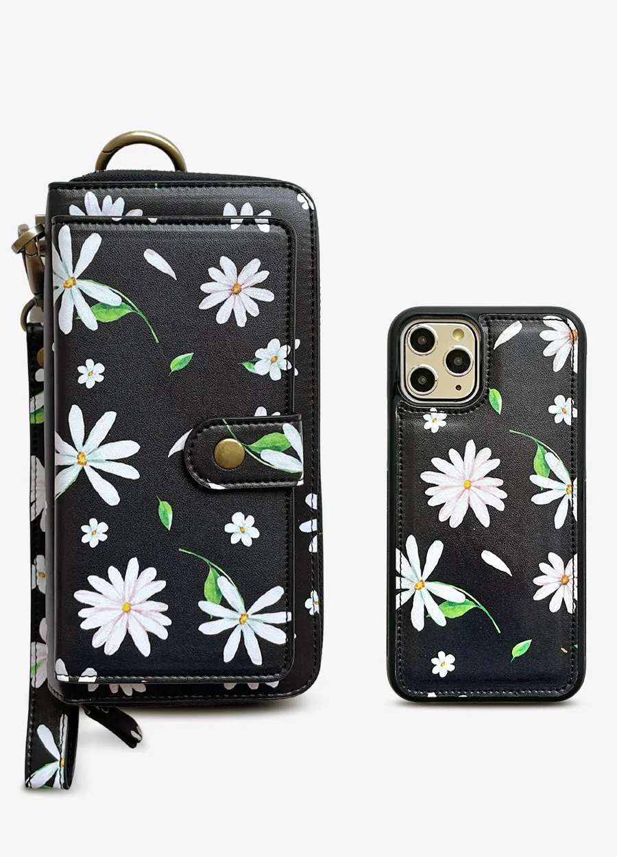 Ultimate Wristlet Phone Case in Black Daisies