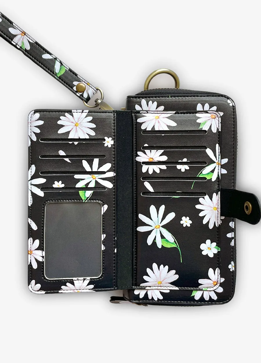 Ultimate Wristlet Phone Case in Black Daisies