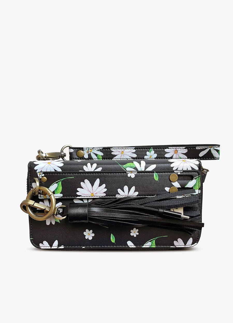 Ultimate Wristlet Phone Case in Black Daisies