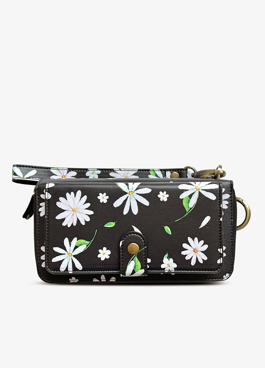 Ultimate Wristlet Phone Case in Black Daisies