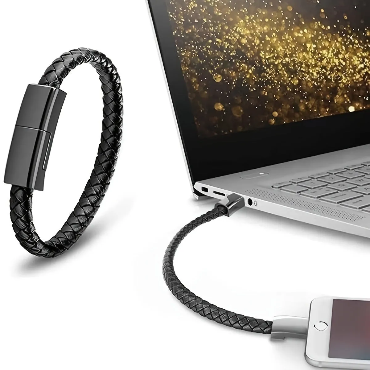 USB Braided Leather Phone Charging Cord Bracelet