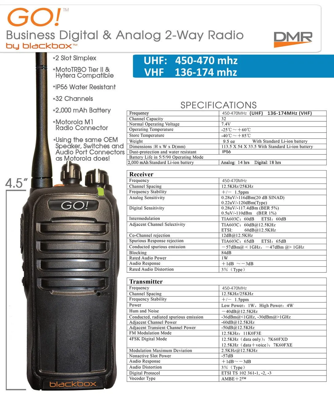 VHF Blackbox GO! Digital & Analog 2-Way Radio