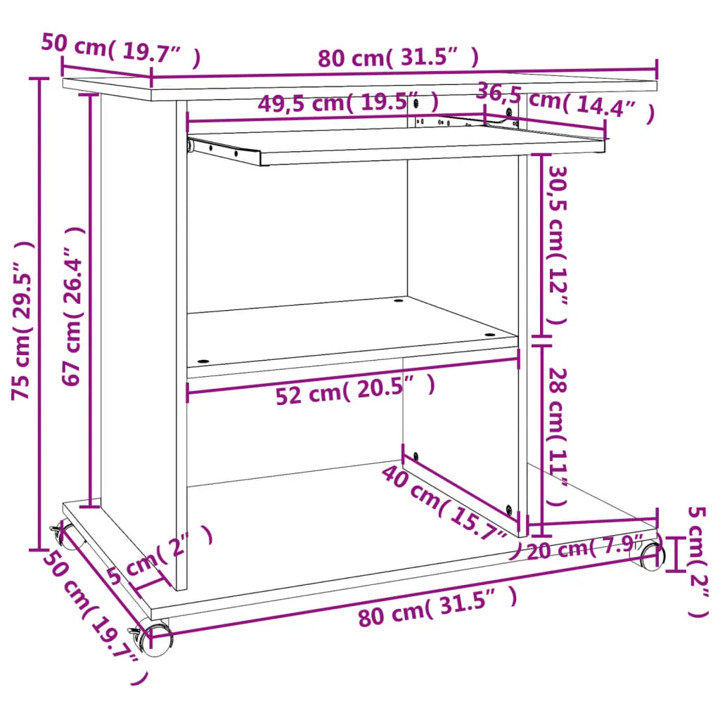 vidaXL Computer Desk Grey Sonoma 80x50x75 cm Engineered Wood