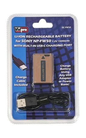 Vidpro DCFW50 Battery with Built-In USB Charging for Sony NP-FW50