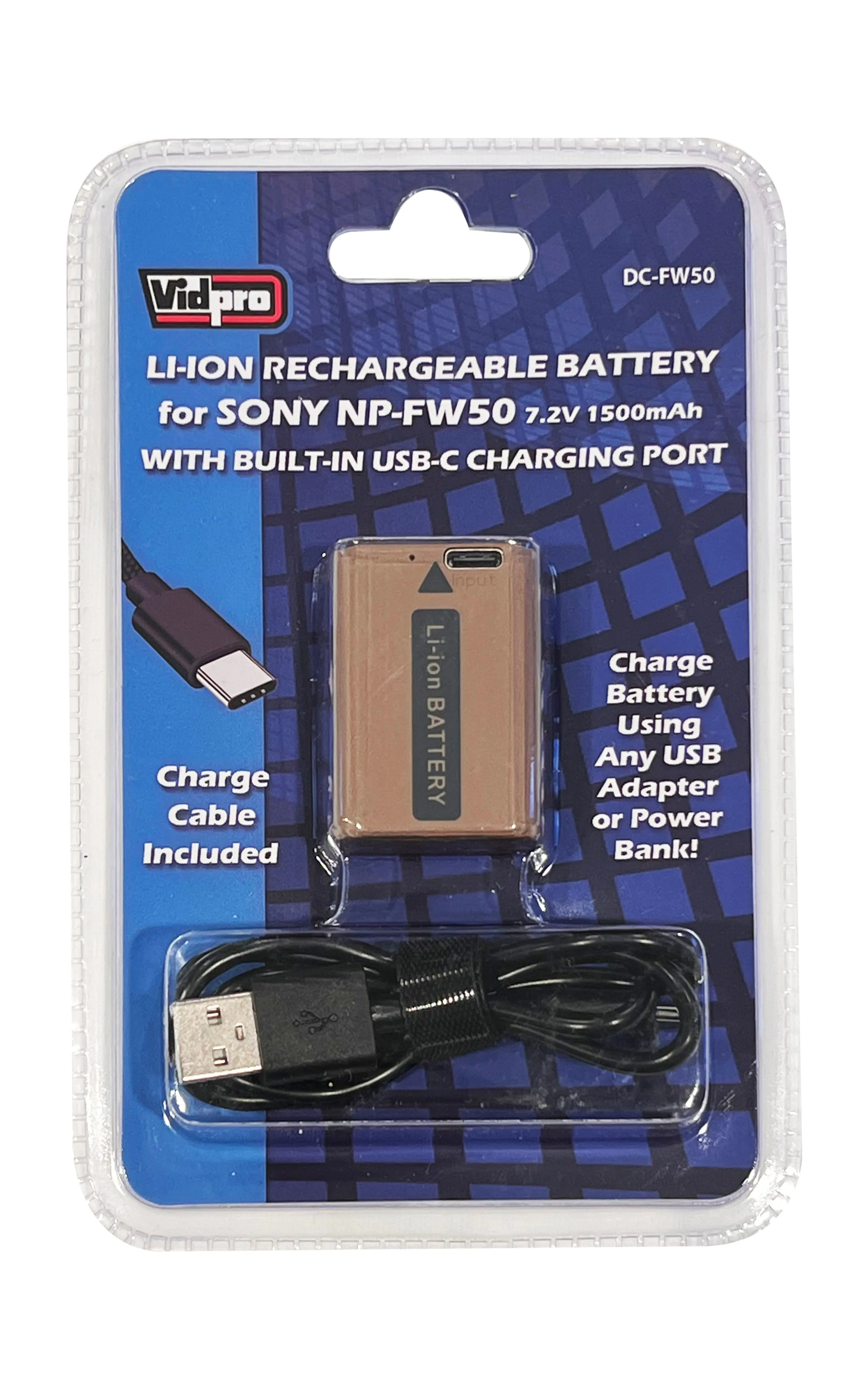 Vidpro DCFW50 Battery with Built-In USB Charging for Sony NP-FW50