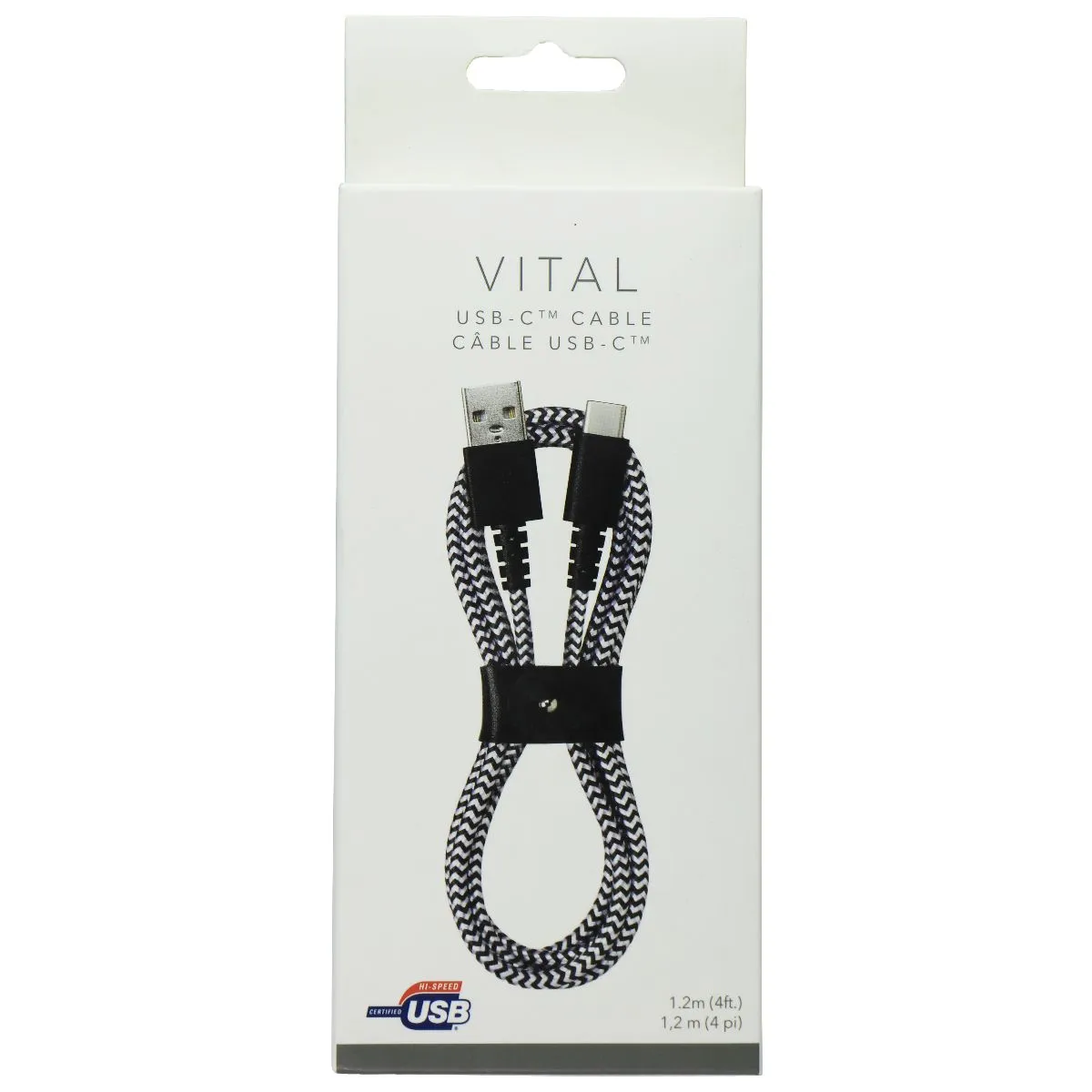 VITAL (4-Ft) Brainded USB-C to USB Charge/Sync Cable - Black/White Stripe