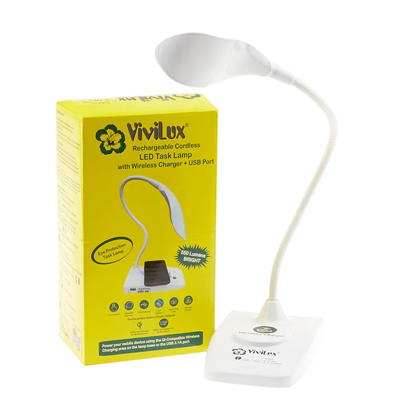 ViviLux Rechargeable Cordless LED Lamp with Wireless Charger & USB