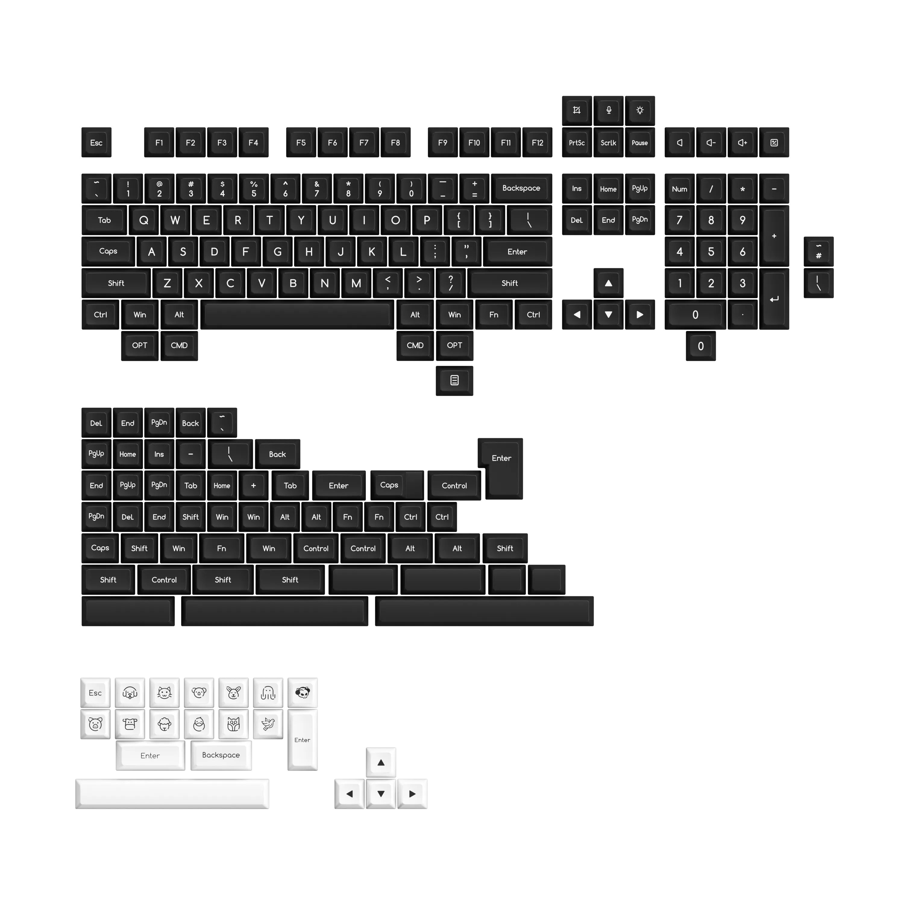 White on Black ABS SAL Keycap Set (195-Key)