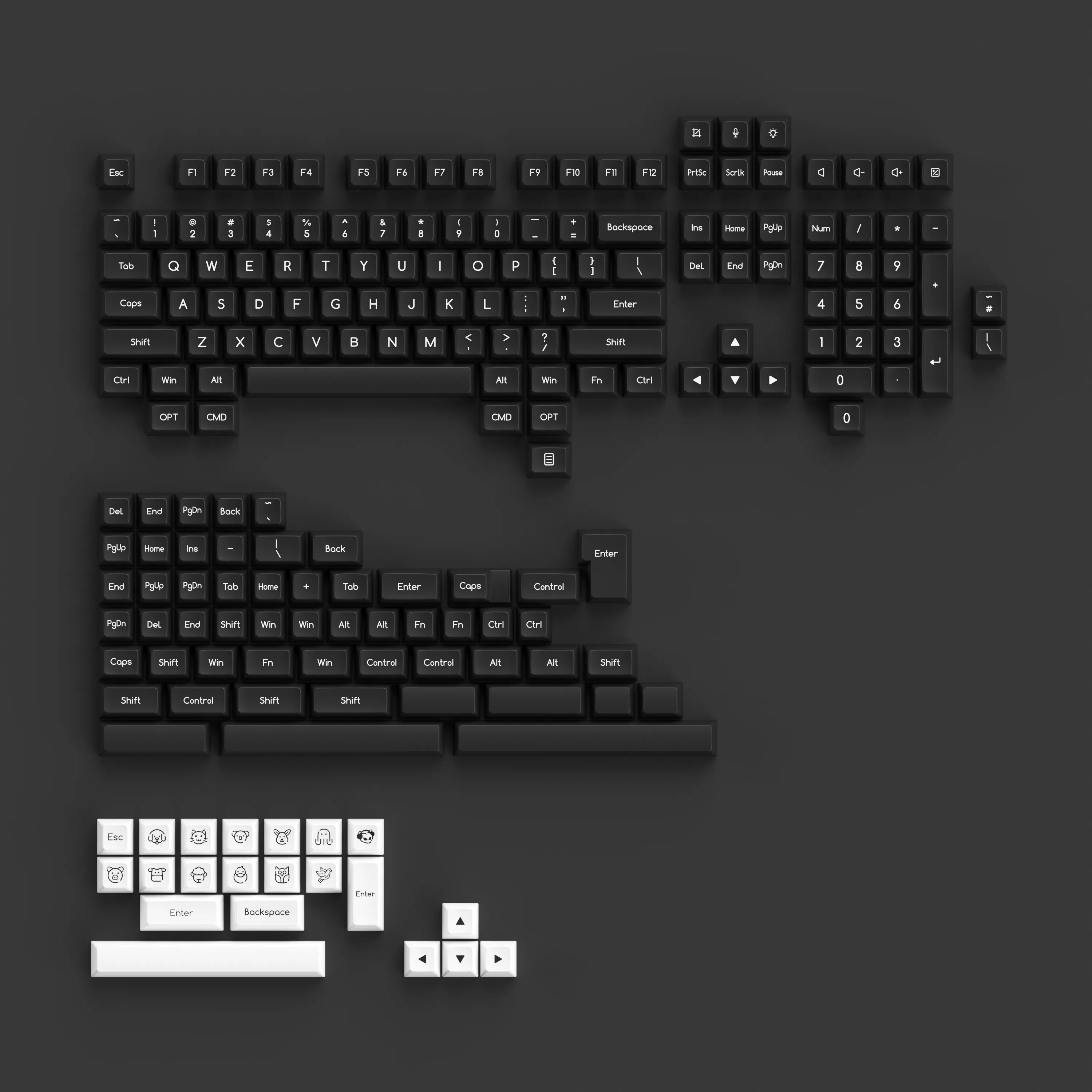 White on Black ABS SAL Keycap Set (195-Key)